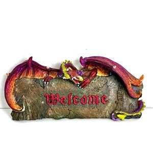 Rare Vintage Gothic Open Winged  Dragon Welcome Sign Or Statue Colorful …